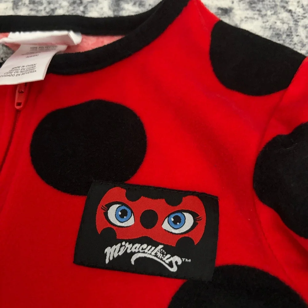 Miraculous Ladybug Red Polka Dot Fleece One Piece Pajamas Size 6/6X Kids Sleeper